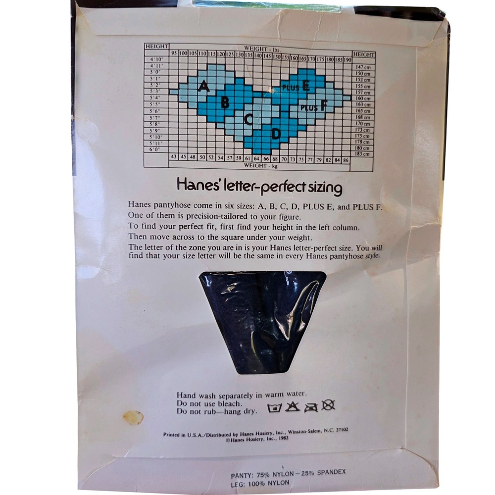 Vintage Hanes Ultra Sheer Pantyhose Navy Blue Size C Tummy Control Sandalfoot - Picture 2 of 2